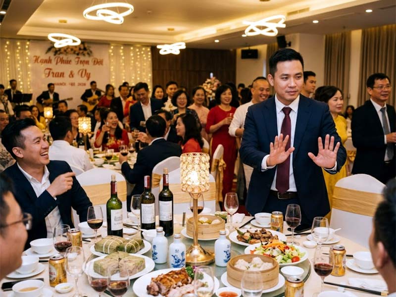 7 cách hóa giải vận xui trong công việc hiệu quả tức thì bạn phải biết 5 Ảnh minh hoạ: Người đàn ông đang từ chối uống rượu trong bàn tiệc